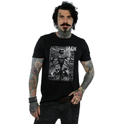 Image of Disney Men&#039;s Nightmare Before Christmas Skellington T Shirt Black Large