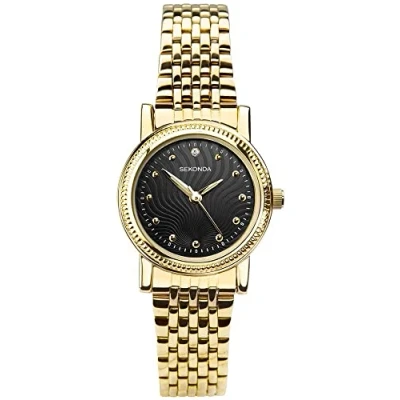 Image of Sekonda Womens Analogue Quartz Watch Gold Plated Case and Stainless Steel Bracelet with Black Dial 2699