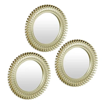 Image of Relaxdays Set of 3 Mirrors, Round, Decorative, Ø 25 cm, Wall Mounted, Plastic Frame, Bedroom, Lounge &amp; Hallway, Gold, Glass