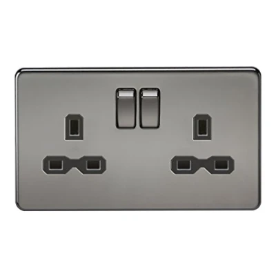 Image of KnightsBridge 13A 2G DP Screwless Black Nickel 230V UK 3 Pin Switched Electric Wall Socket Insert