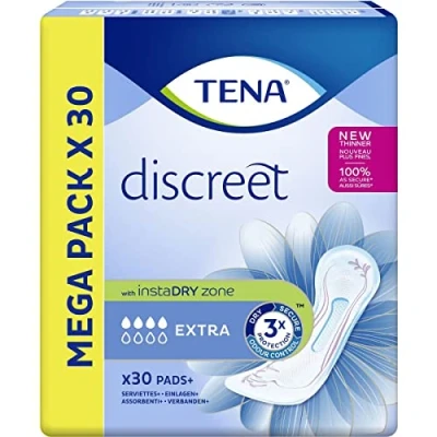 Image of TENA Incontinence Towels, Extra Women&#039;s Protector, Mega Pack of 30