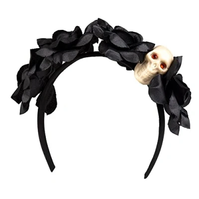 Image of Boland 97007 Dia de los Muertos Headband Skull Tiara with Flowers, Day of the Dead, Mexican Holiday, Accessories for Fancy Dress Costumes, Halloween Costume, Carnival, Theme Party