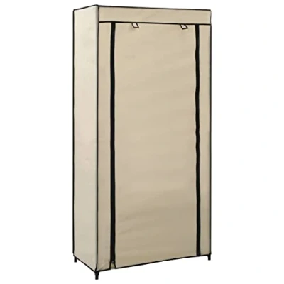 Image of vidaXL Shoe Cabinet 5 Tier Freestanding Rack with Cover, Dust Proof and Space Saving Closet Organizer, Cream Coloured Iron Non woven Fabric Material, Easy to Move, 10 Pair Capacity
