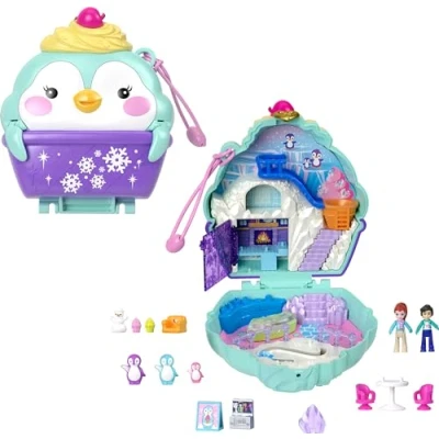 Image of Polly Pocket Dolls and Playset, Travel Toy with Fidget Exterior, Snow Sweet Penguin Compact 12 Accessories, HRD82
