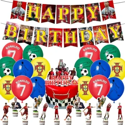 Image of 30PCS Football Star Birthday Party Decorations,Football Supplies with Balloon,Happy Banner, Cake Topper for Kids Theme