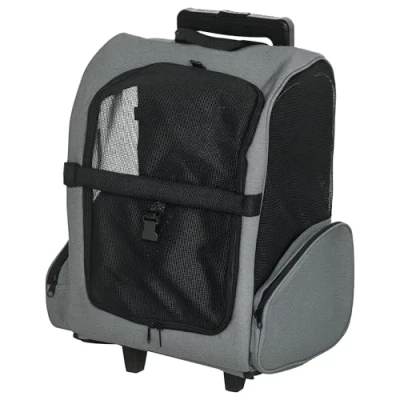 Image of PawHut Pet Travel Backpack Bag Cat Puppy Dog Carrier w/ Trolley and Telescopic Handle Portable Stroller Wheel Luggage (Grey)