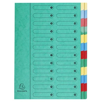 Image of Exacompta Ref 5124E Harmonika Multipart File 24.5 x 32cm in Size, Suitable for A4 Documents, 24 Multi Coloured Tabbed Sections, Premium Pressboard Cover Green