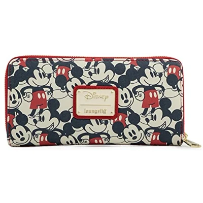 Image of Loungefly Disney Mickey &amp; Minnie Mouse Wallet Zip Around Clutch Faux Leather, Multicolor, Zippered