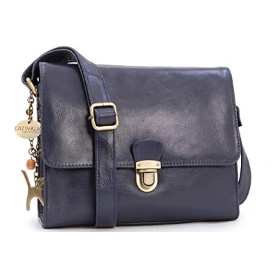 Image of Catwalk Collection Handbags Women&#039;s Leather Crossbody Bag Medium A5 Size Messenger Handbag With Multiple Compartments DIANA Blue