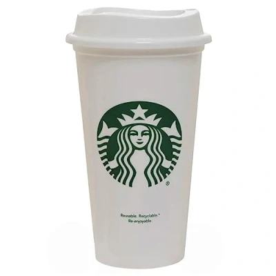 Image of Starbucks White Reusable Plastic Travel Mug/Cup/Tumbler Grande Medium, 16oz 473ml