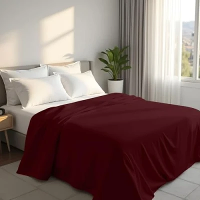 Image of Utopia Bedding Flat Sheet Double Easy Care Soft Brushed Polyester Microfiber Fabric Wrinkle, Shrinkage, and Fade Resistant Burgundy