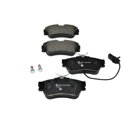 Image of 7516D638, 7729D852 brake pad set HELLA 8DB 355 018 621 with integrated wear warning contact caliper screws VOLKSWAGEN: Transporter 4