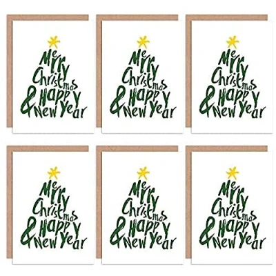 Image of Wee Blue Coo Christmas Cards x6 Merry Happy New Year Tree Set Xmas