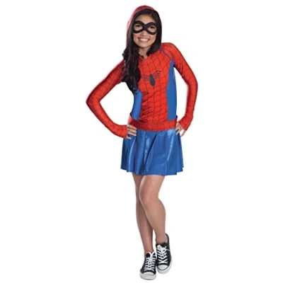 Image of Spider Girl Costume, Kids Man Hooded Dress Outfit, Medium, Age 5 7, HEIGHT 4’ 2 6