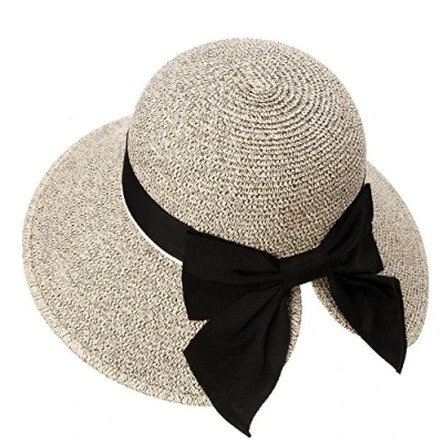 Image of Comhats Womens Sun Hat Ldies UV Protection Straw Beach Foldable Summer Hats UPF 50 Floppy Panama Fedora Safari Sunhats Wide Brim 57cm Coffee