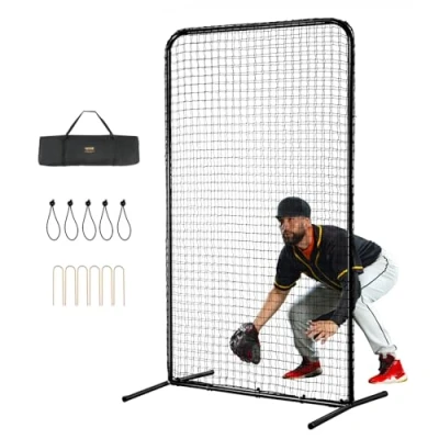 Image of VEVOR I Screen Baseball for Batting Cage, 7x4 ft Softball Safety Screen, Body Protector Portable with Carry Bag &amp; Ground Stakes, Heavy Duty Pitching Net Pitchers Protection