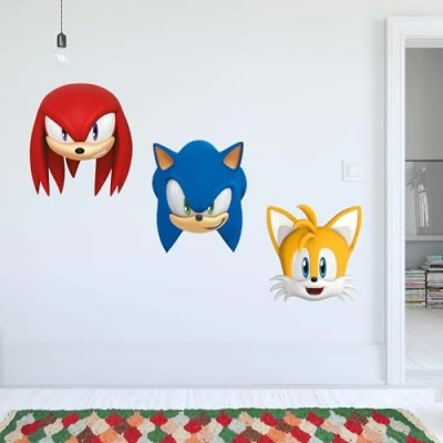Image of Sonic The Hedgehog Wall Sticker Knuckles and Tails Heads Art (60cm Width x 25cm Height)