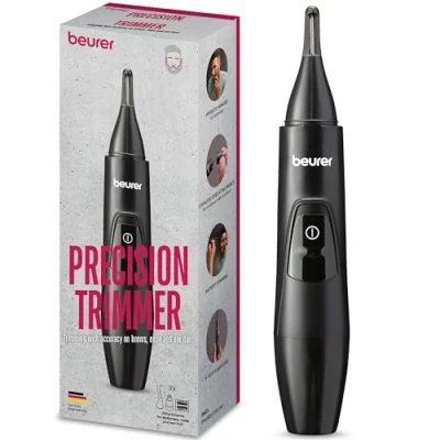 Image of Beurer MN2X Precision Trimmer for Trimming and Shaping Eye, Nose Ear Hair, 3 Premium Stainless Steel Attachments, Waterproof, Battery Operated
