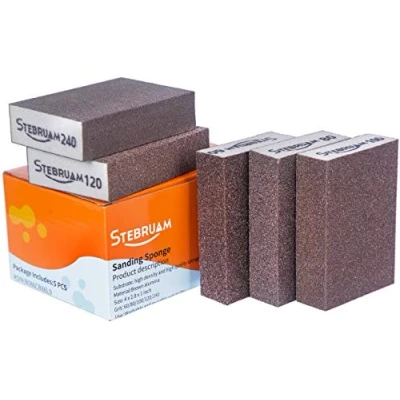 Image of STEBRUAM 5 Pieces Sanding Sponges,Coarse and Fine Blocks 60/80/100/120/240 Grits Different Specifications Pads,Washable Reusable,Sand Paper Pack for Metal Wood Wall