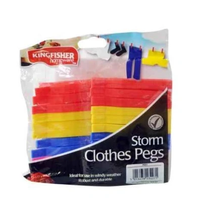 Image of HomeZone Collapsible Laundry Basket Clothes Pegs Indoor Outdoor Washing Kitchen Heavy Duty Hardwearing Long Lasting Storm (24 x Large Plastic Pegs)