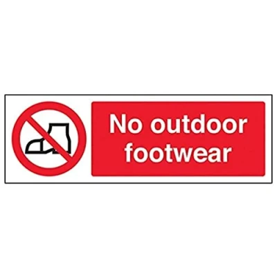 Image of V Safety No Outdoor Footwear Prohibition Sign 300mm x 100mm Self Adhesive Vinyl