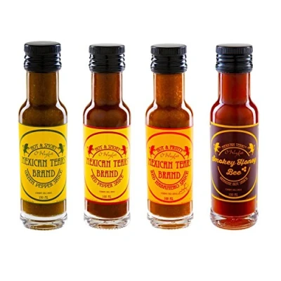 Image of Mexican Tears® Hot Sauce Christmas Box, Chili 4 Pack Made with Chipotles, Habaneros, Ghost Pepper, Fleur de Sel and Honey Vinegar [4x100ml Chilli Sauce]