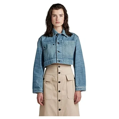 Image of G STAR RAW Women&#039;s Cropped Denim Jacket, Blue (antique faded moonlit ocean D22953 D318 D869), S
