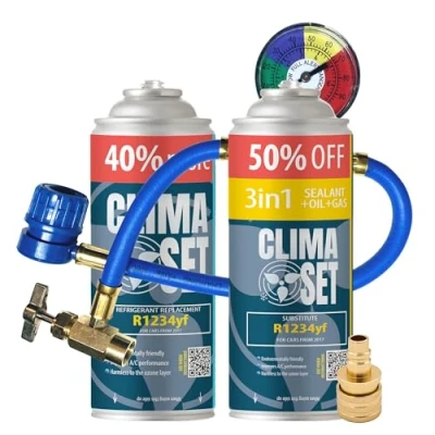 Image of ClimaSet r1234yf air conditioning recharge + 3in1 gas 2x235 g with hose, pressure gauge and HP/LP adapter Car conditioner ECO