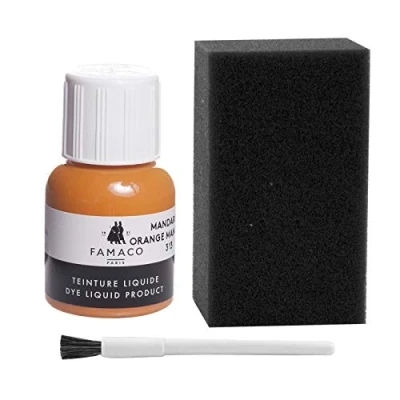 Image of Dye Design Paint for Leather and Faux Shoes, Trainers, with Sponge Brush, Famaco Liquid, 36 Colours Orange