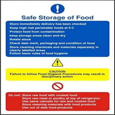 Image of Seco Safe Storage of Food Sign, 150mm x 200mm Self Adhesive Vinyl
