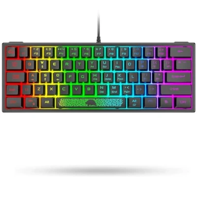 Image of LexonElec K61 60% Percent Compact [UK Layout] Gaming Keyboard, RGB Illuminated LED Backlit Light up Wired Keyboard Mechanical Feel Ergonomic Shortcut for PC Laptop MAC Gamer Travel Black