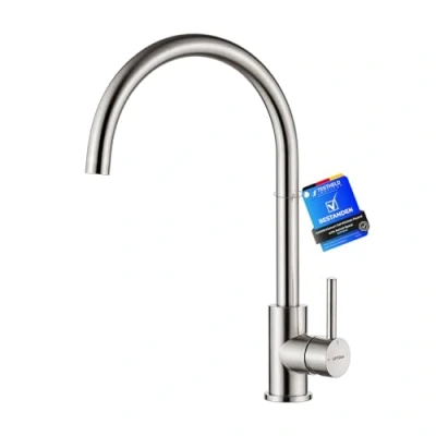 Image of GRIFEMA G4008 Kitchen Sink Taps Mixer 1 Hole, Single Lever 360 Swivel High Spout for with UK Standard Fittings, Chrome, Silver