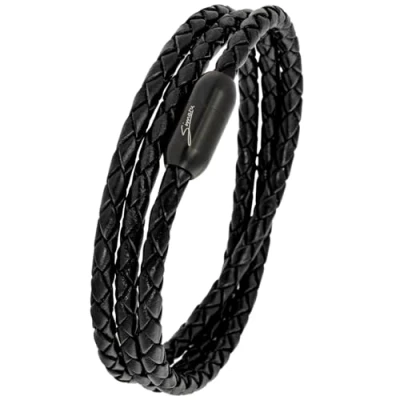 Image of Simaru Leather Braided Bracelet Classic Triple Wrap for Men Women with Stainless Steel Clasp