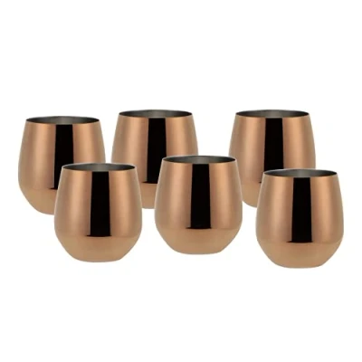 Image of ECHTWERK Wine Glasses, 6 Piece Red Stainless Steel Drinking Cups, Unbreakable Shatterproof Copper Edition, 500 ml