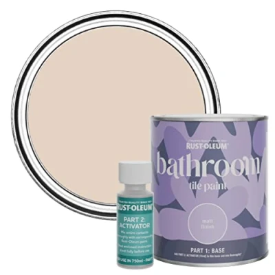 Image of Rust Oleum Pink Water Resistant Bathroom Tile Paint in Matt Finish Homespun 750ml