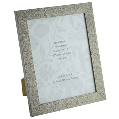 Image of Penrod Picture Framing Charleston Shiny Sparkly Embossed Pewter 10x8 inch photo frame with mirror effect edge.