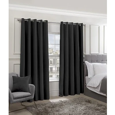 Image of Emma Barclay Cali Eyelet Woven Thermal Blackout Curtains in Black Width 90 x Drop 90&quot; (228 228cm)
