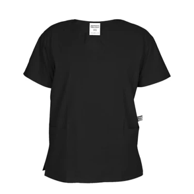 Image of lynwood Medical Uniforms &amp; Scrubs V Neck Scrub Top with Short Sleeves Professional Work Wear Nurses Uniform, Dental, Healthcare Tunics Women 2 Large Pockets Black S