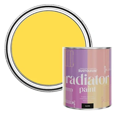 Image of Rust Oleum Yellow Heat Resistant Radiator Paint in Gloss Finish Lemon Sorbet 750ml