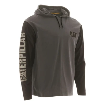 Image of CAT Men&#039;s Hooded Banner Long Shirts with UPF 50 Protection, Moisture Control Logo on Sleeve T, Dark Shadow Black, L