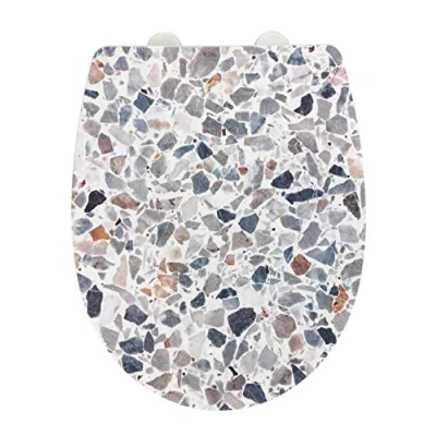 Image of WENKO 24270100 Terrazzo Toilet Seat High Gloss with Soft Close Mechanism Fix Clip Hygiene Attachment, 0 x 45 36.5 cm