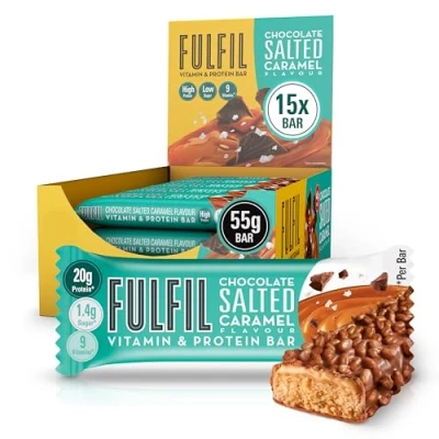 Image of FULFIL Vitamin and Protein Bars (15 x 55 g Bars) — Chocolate Salted Caramel Flavour 20 High Protein, 9 Vitamins, Low Sugar
