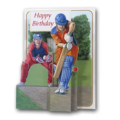 Image of The Pictoria Press HAPPY BIRTHDAY Cricket Sport a 3D Pop Up Greeting Card from