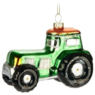 Image of BRUBAKER Tractor Hand Painted glass Christmas Bauble 3.5 inches (9 cm) Tree for Farmers Green Mouth blown Decoration Figure Funny Pendant