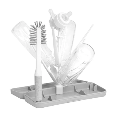 Image of Ubbi On The Go Drying Rack and Brush Set, Includes Travel Case Bottle for Compact Storage, Holds Up to 8 Bottles, Baby Accessories, Gray