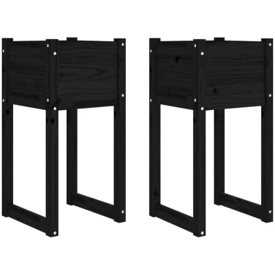 Image of vidaXL Planters 2 pcs Black 40x40x81 cm Solid Wood Pine