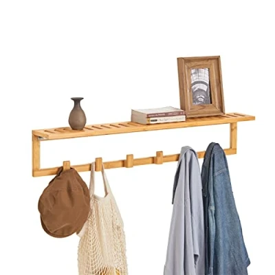 Image of SoBuy® FHK06 N, Bamboo Wall Mounted Coat Rack, Bathroom Towel Rack Shelf with 6 Hooks