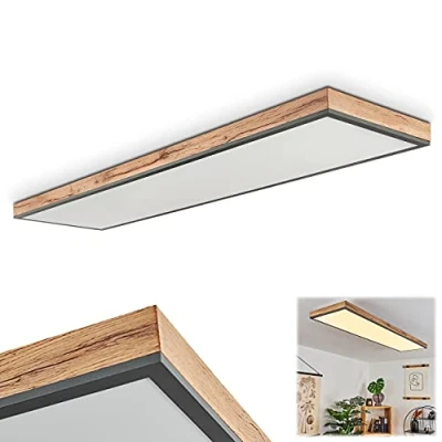 Image of hofstein LED Ceiling Light Salmi in White/Black Metal Natural Wood and White Plastic, Modern for Dining Room, with Built LEDs, 36 Watt, 2250 Lumen, 3000 Kelvin