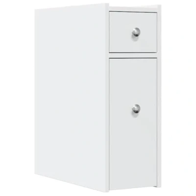 Image of vidaXL Narrow Bathroom Cupboard with Wheels Slim Engineered Wood Storage Cabinet, White, 21.5x50x60 cm, Ample Drawers for Bathroom/Kitchen/Living Room