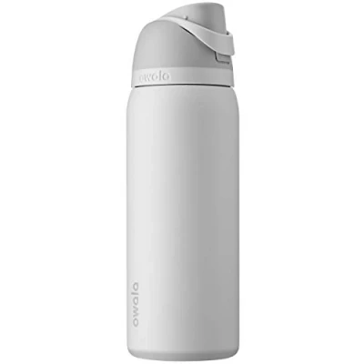 Image of Owala FreeSip Stainless Steel Drinking Bottle with Push Button and Built in Straw, 940 ml, Shy Marshmallow